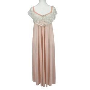 Vintage 80’s‎ Olga Nightgown Lace Detail Lingerie Peach White Size 34